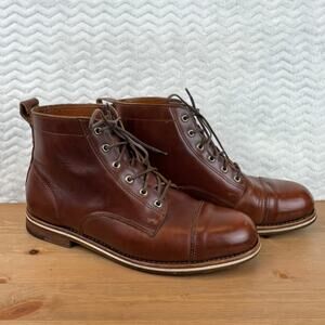 Helm Hollis Mens Boots Cap Toe Brown Leather Sz 9.5 D Mid Combat Hybrid $295